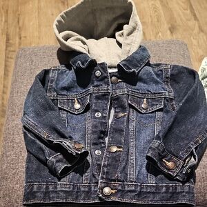 Old Navy Kids Blue Denim Jacket Gray Hood Size 18-24 Months Boy Girl Toddler